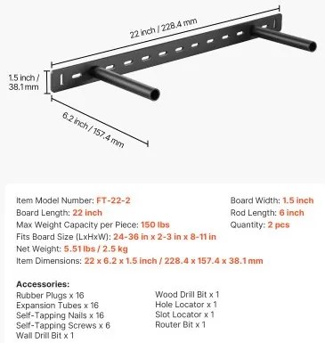 VEVOR 2 Pcs Shelf Bracket 22 inch / 558.4 mm Heavy Duty Floating Shelf Brackets