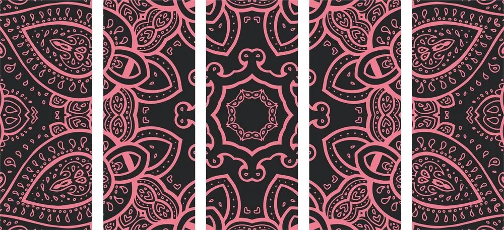 Εικόνα 5 τμημάτων Mandala με ινδικό μοτίβο σε ροζ - 100x50