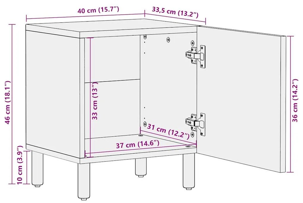 ΚΡΕΒΑΤΟΚΑΜΑΡΑ ΜΑΥΡΟ 40X33,5X46CM ΣΤΕΡΕΟ ΑΚΑΤΕΡΓΑΣΤΟ ΞΥΛΟ ΜΑΝΓΚΟ 4018624