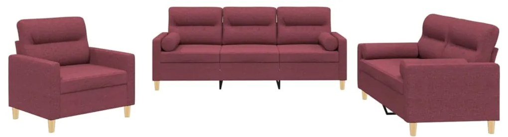 vidaXL Πολυθρόνες Σετ 3 Τεμαχίων Μπορντό από Ύφασμα με Μαξιλάρια