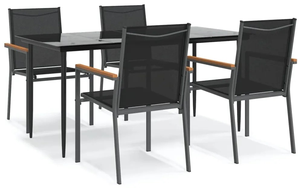 vidaXL Σετ Τραπεζαρίας Κήπου 5 Τεμαχίων Μαύρο Textilene & Ατσάλι