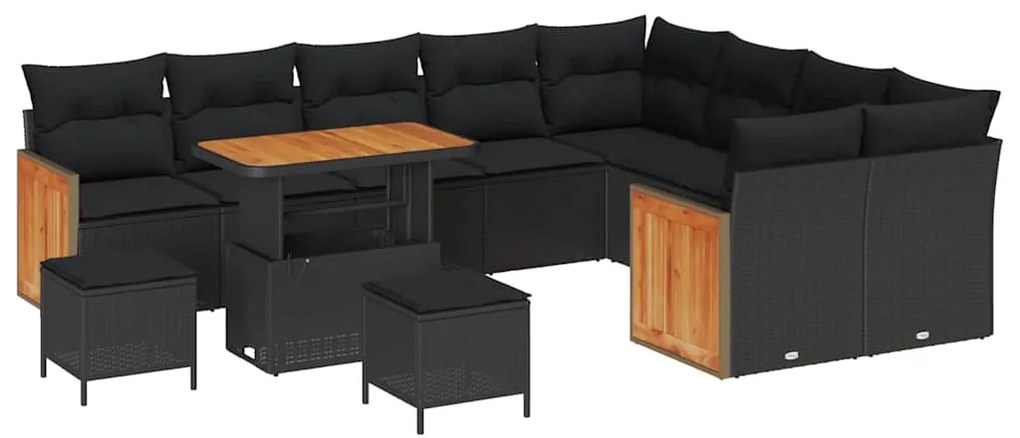 vidaXL Σετ Καναπέ Κήπου με μαξιλάρι 12 pcs Μαύρο 90 x 55 x 71 cm