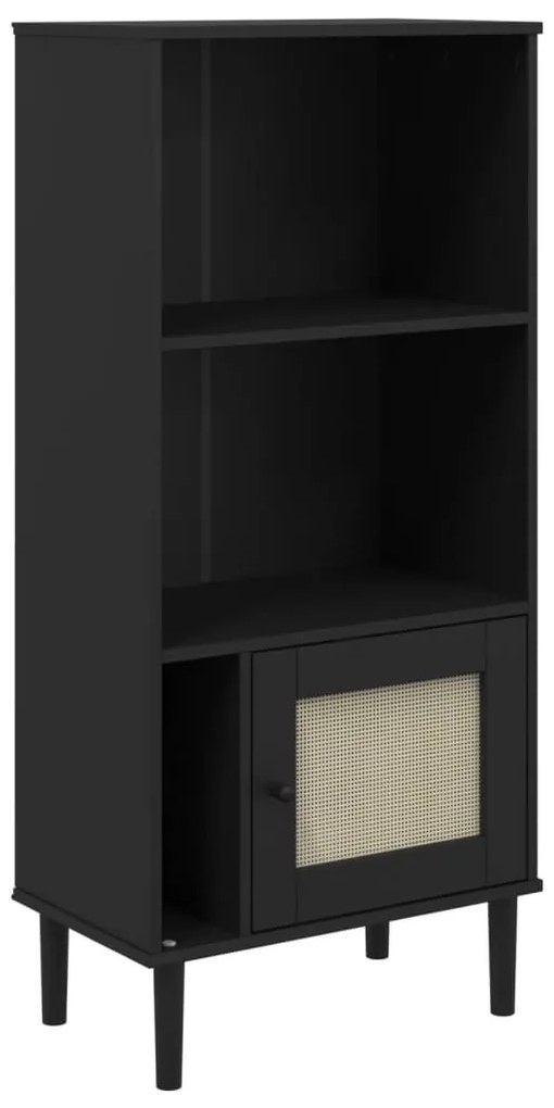 vidaXL Βιβλιοθήκη SENJA Μαύρο / Ρατάν 60x35x130 εκ. Μασίφ Ξύλο Πεύκου