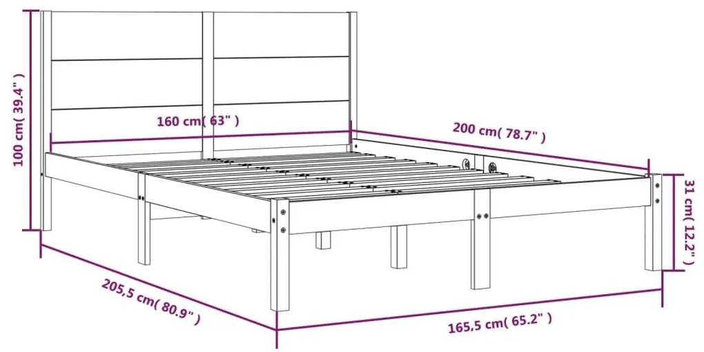 Σκελετός Κρεβατιού Χωρίς Στρώμα 160x200 εκ Μασίφ Ξύλο Πεύκου - Καφέ