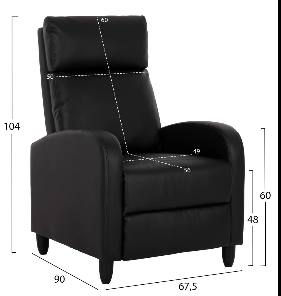 Πολυθρόνα HIBER RELAX C9782.11 με Μαύρο PU 67,5x90x104Υ εκ. 67.5x90x104 εκ.