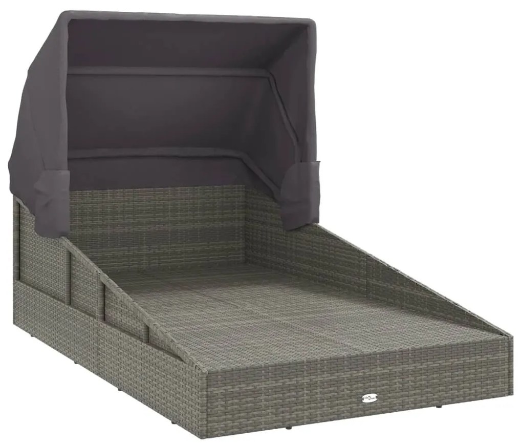 vidaXL Ξαπλώστρα με Πτυσσόμενη Οροφή Γκρι 200x114x128 εκ. Συνθ. Ρατάν