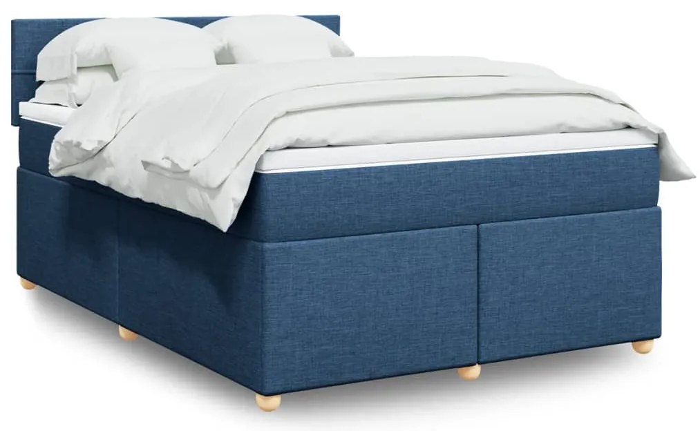 vidaXL Κρεβάτι Boxspring με Στρώμα Μπλε 140x200 εκ. Υφασμάτινο