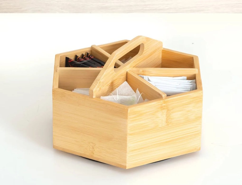 Περιστρεφόμενο Κουτί Αποθήκευσης για τσάι 5five απύ ξύλο, με 6 θέσεις και διαστάσεις 22x19.3x12.5cm