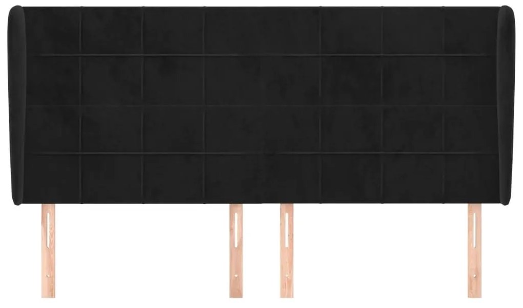 Κεφαλάρι με Πτερύγια Μαύρο 183x23x118/128 εκ. Βελούδινο - Μαύρο