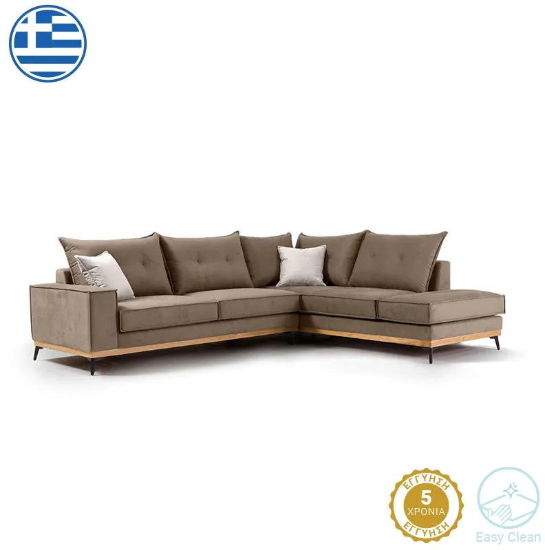 Γωνιακός καναπές αριστερή γωνία Luxury II pakoworld ύφασμα mocha-cream 290x235x95εκ
