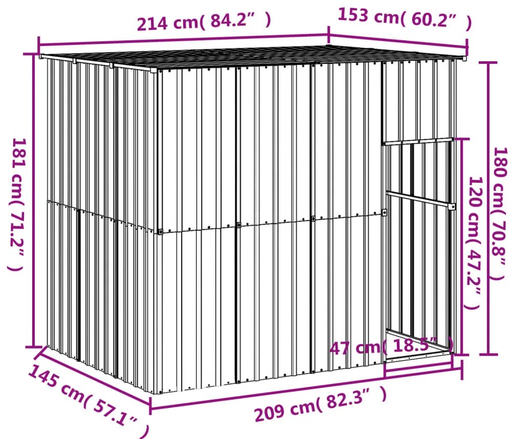 vidaXL Σπιτάκι Σκύλου με Οροφή Αν. Γκρι 214x153x181 εκ Γαλβαν. Χάλυβας