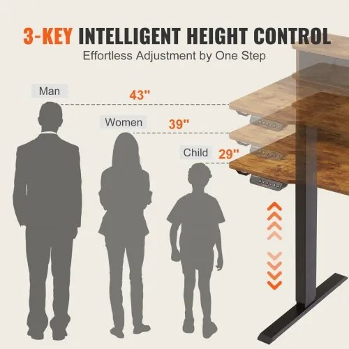 VEVOR Height Adjustable Desk, 47.2&quot; x 23.6&quot; Electric Dual Monitor Riser Workstation, Whole Piece Desk Board Sit to Stand, 3-Key Modes Sturdy Dual Metal Frame,180LBS Capacity for Computer Home &amp; Office
