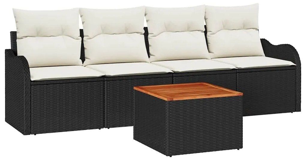 vidaXL Σετ Καναπέ Κήπου 5 pcs Μαύρο και Κρέμα συνθετικό ρατάν