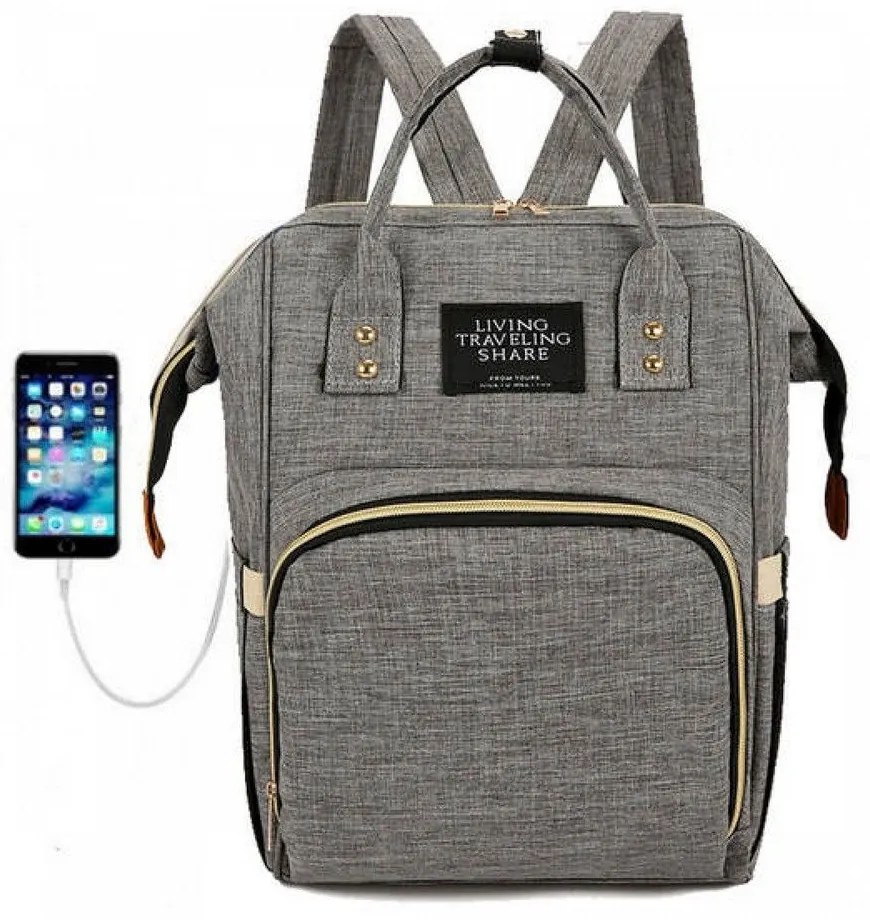 Τσάντα Μωρού Πλάτης B-74 Με USB 40x13x26 Grey Living Traveling Share Ύφασμα