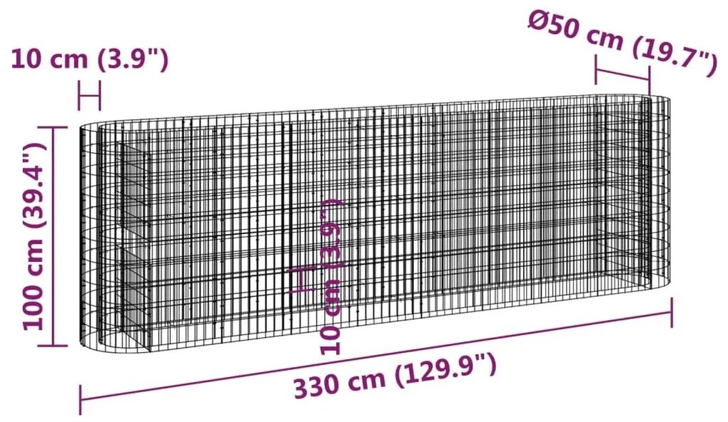 Συρματοκιβώτιο-Γλάστρα Υπερυψωμένη 330x50x100 εκ Γαλβαν. Ατσάλι - Ασήμι