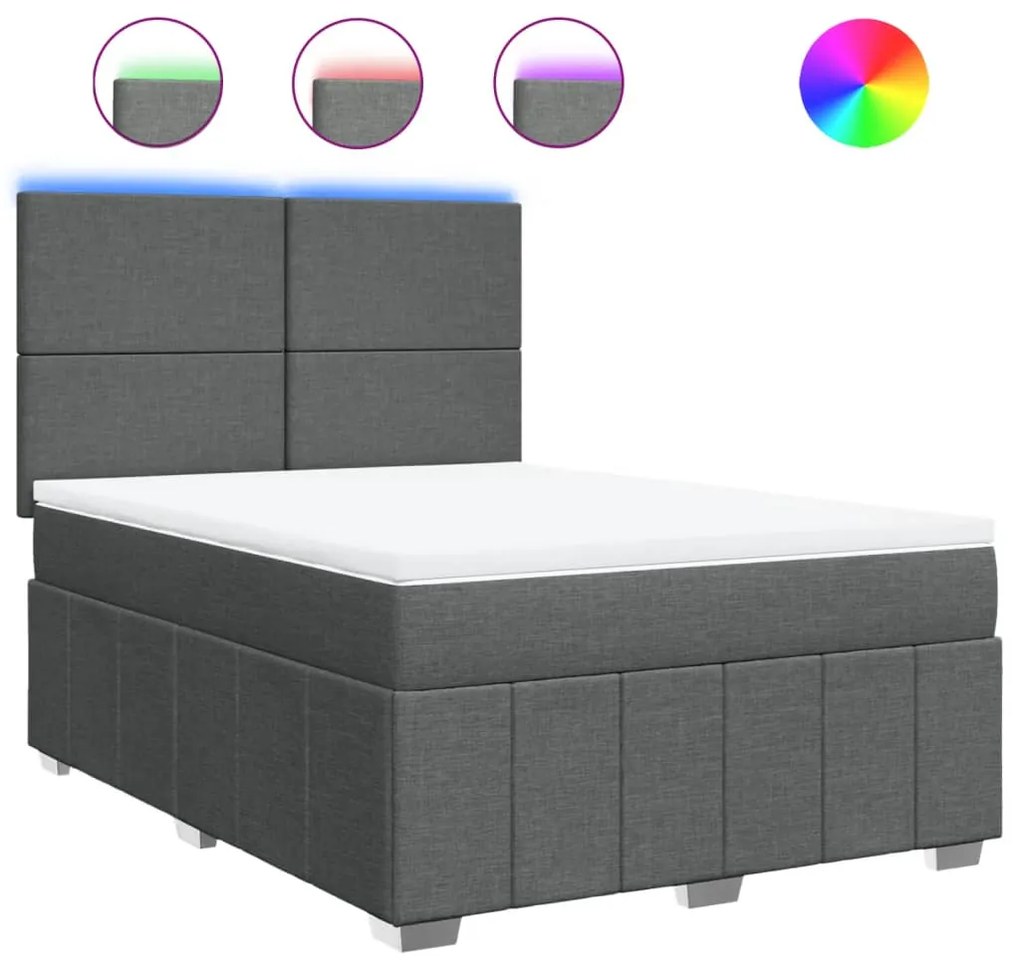 vidaXL Κρεβάτι Boxspring με Στρώμα Σκούρο Γκρι 140x200 εκ Υφασμάτινο