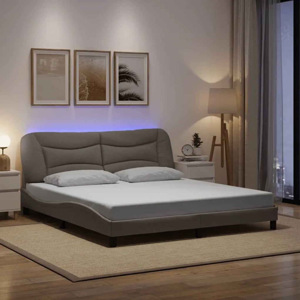 vidaXL Πλαίσιο κρεβατιού με LED χωρίς στρώμα Taupe 180x200 cm Ύφασμα