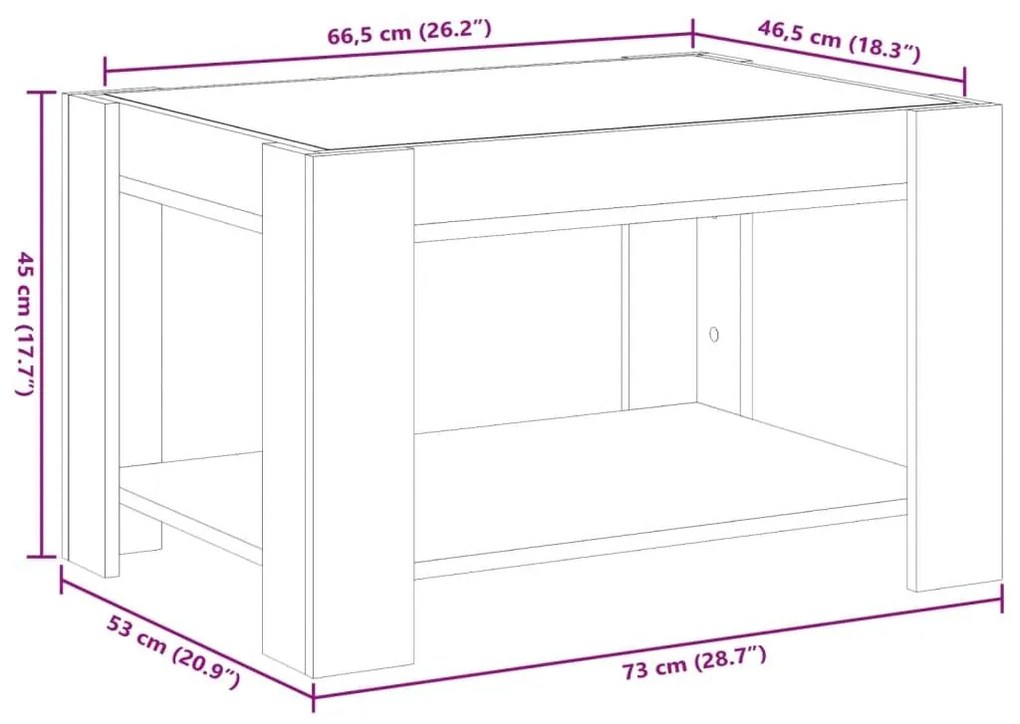 Τραπεζάκι Σαλονιού με LED Δρυς 73x53x45 εκ. Επεξεργασμένο Ξύλο - Καφέ