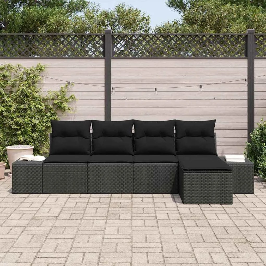 vidaXL Σετ Καναπέ Κήπου 5 pcs Μαύρο Πολυ rattan, βαμμένο ατσάλι