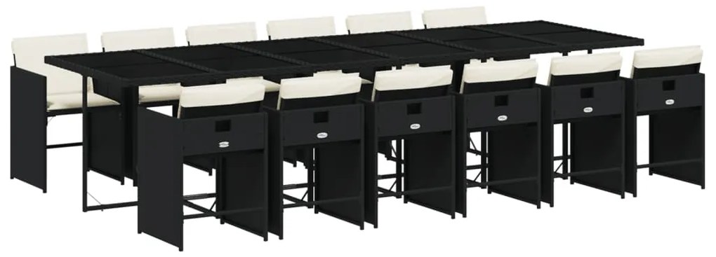 vidaXL Σετ Τραπεζαρίας Κήπου 13τεμ. Μαύρο από Συνθ. Ρατάν με Μαξιλάρια