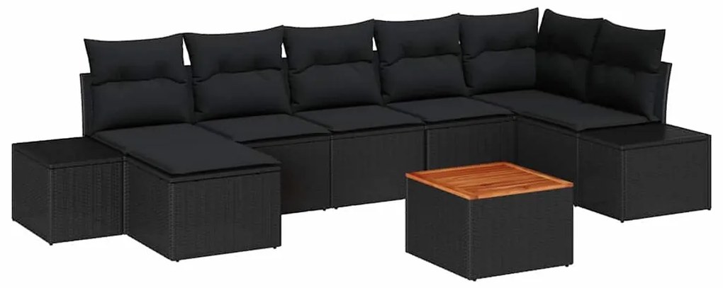 vidaXL Σετ Καναπέ Κήπου με μαξιλάρι 8 pcs Μαύρο Πολυ ράταν