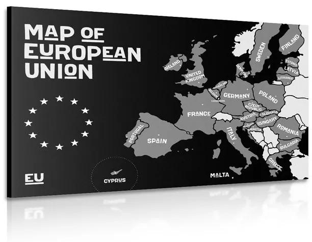 Εικόνα εκπαιδευτικό χάρτη με ονόματα χωρών της ΕΕ σε ασπρόμαυρο - 90x60