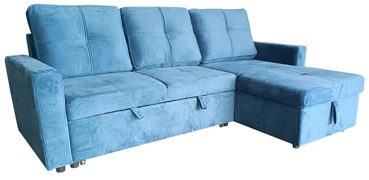 Intrahome Γωνιακός καναπές-κρεβάτι με αποθηκευτικό χώρο Felia Intrahome αναστρέψιμος βελούδο σε μπλε απόχρωση 225x148x81εκ | SKU: INTRAPA-239111140