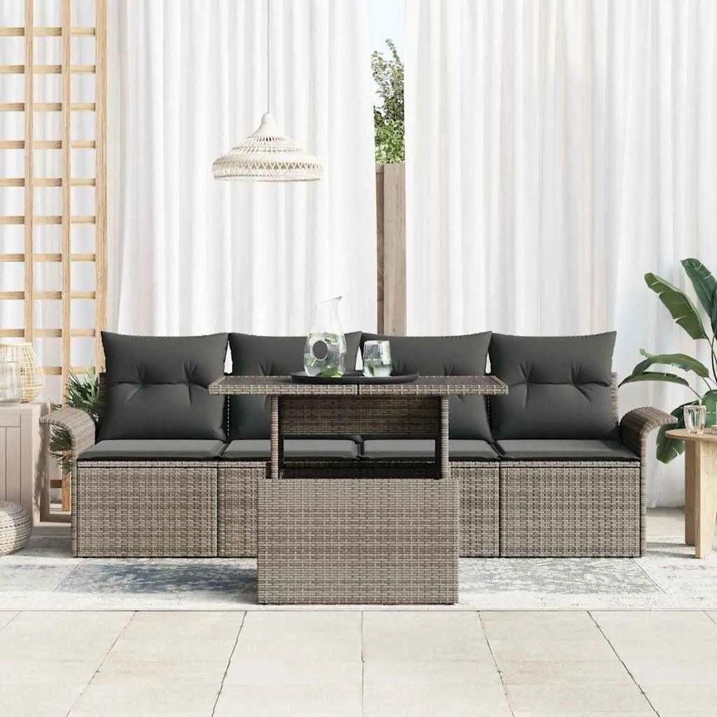 vidaXL Σετ Καναπέ Κήπου με μαξιλάρι 5 pcs Γκρι Πολυ ράταν