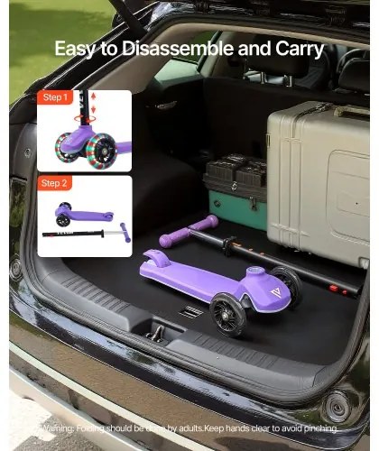 VEVOR Kick Scooter for Kids Ages 3+, 3-Wheel Toddler Scooter with Light-Up Wheels, Adjustable Height Handlebar, Wide Anti-Slip Deck, Lightweight Aluminum Frame for Boys & Girls up to 74.8 kg, Purple