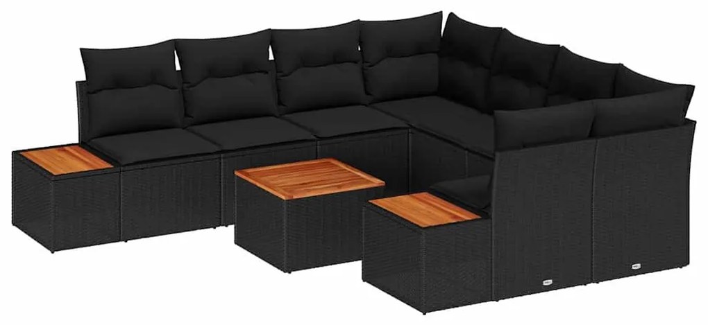 vidaXL Σετ Καναπέ Κήπου με μαξιλάρι 9 pcs Μαύρο Πολυ ράταν