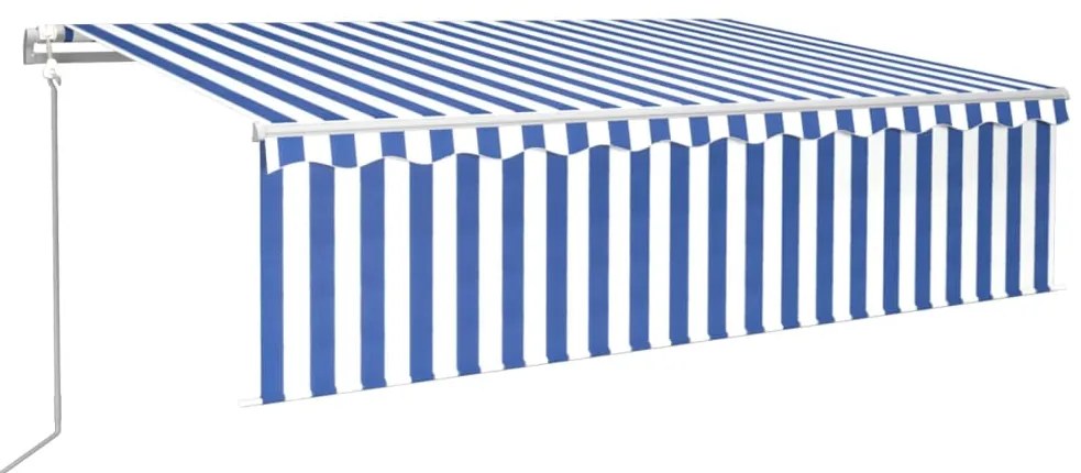 vidaXL Τέντα Αυτόματη με Σκίαστρο/LED/Αισθ. Ανέμου Μπλε/Λευκό 6 x 3 μ.