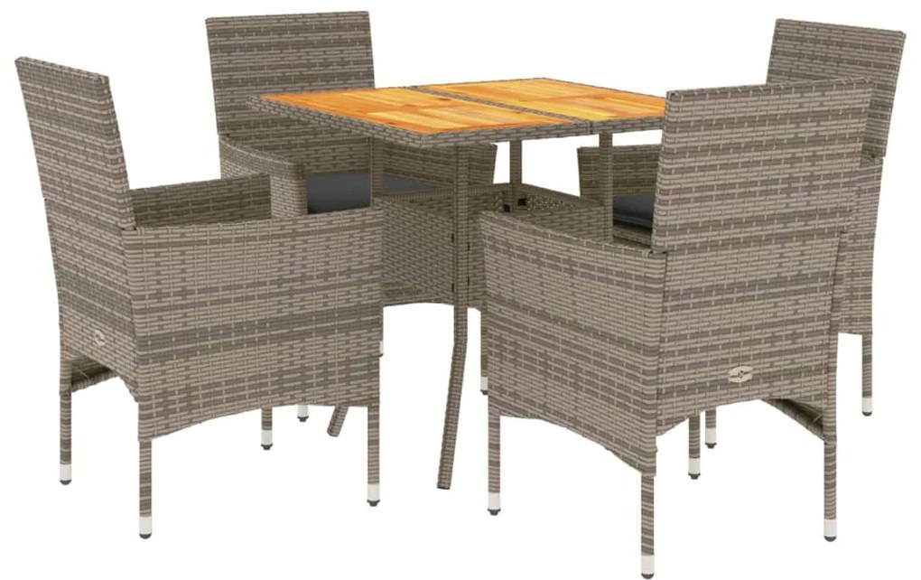 vidaXL Σετ Τραπεζαρίας Κήπου 5 τεμ. Γκρι Συνθ. Ρατάν/Ακακίας Μαξιλάρια