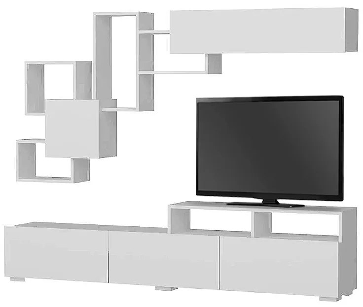 Σύνθεση τηλεόρασης Stamatia Megapap από μελαμίνη χρώμα λευκό 210x36,8x46,8εκ.