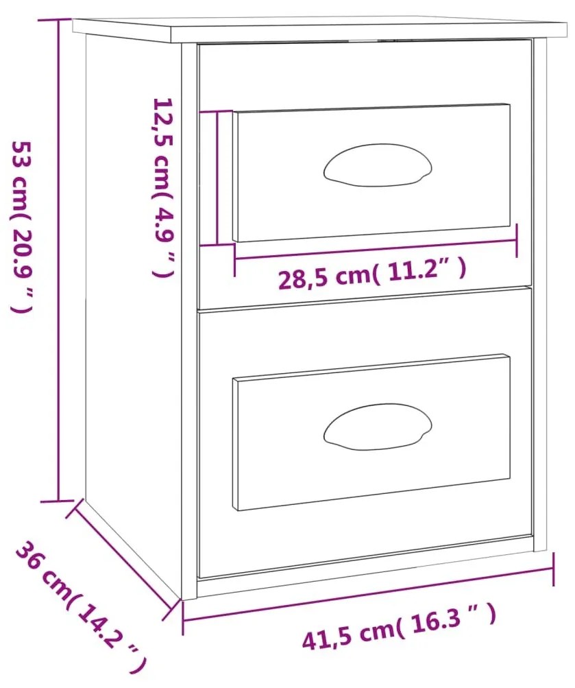 Κομοδίνο Επιτοίχιο Γυαλιστερό Λευκό 41,5 x 36 x 53 εκ. - Λευκό