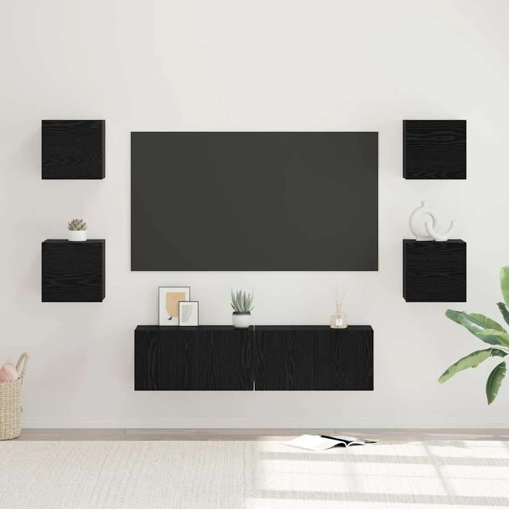vidaXL Σετ επίπλου τηλεόρασης Επιτοίχιο 6 pcs Μαύρη δρυς