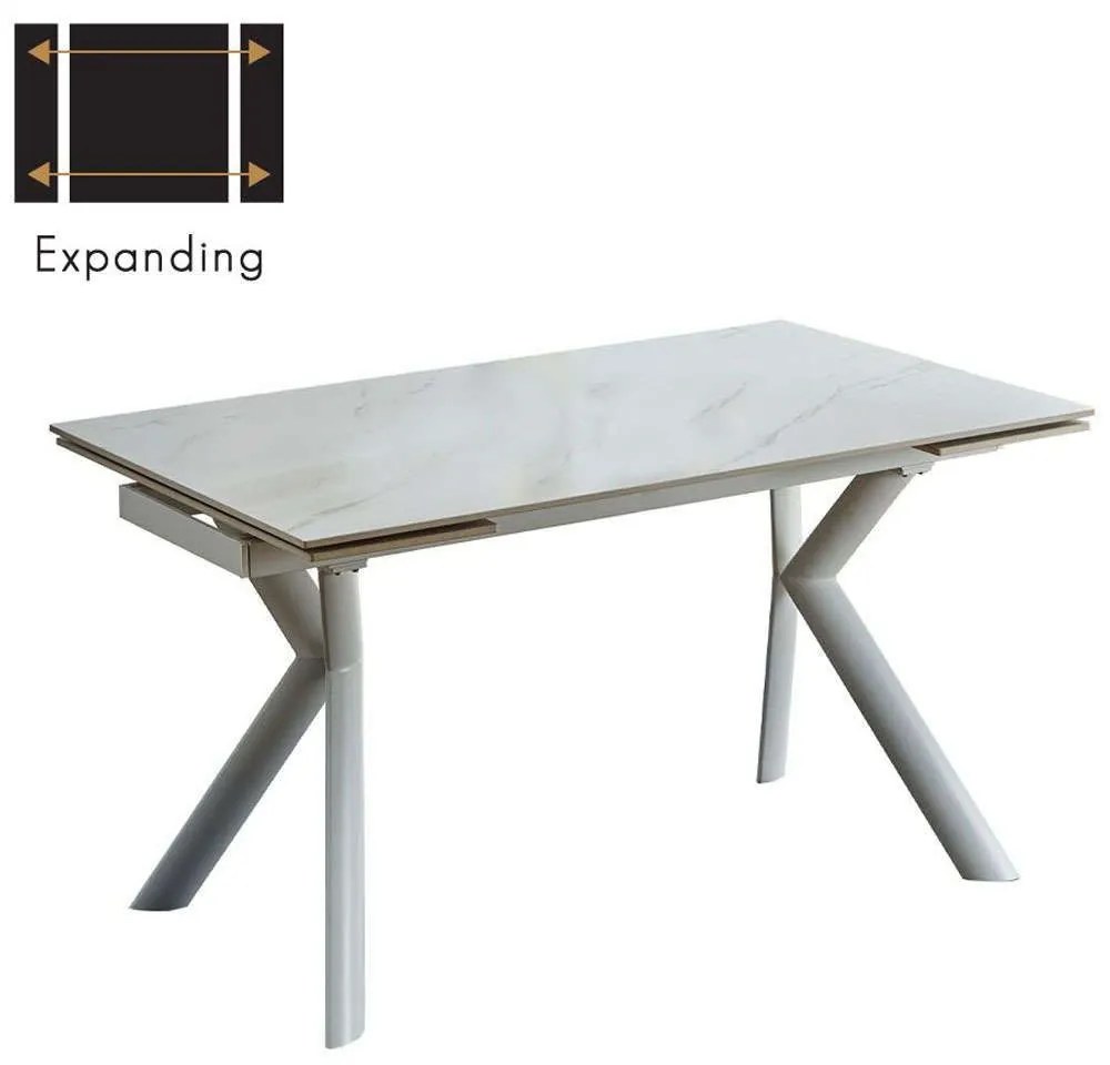 Τραπέζι Επεκτεινόμενο Kira 02-0613 140/170/200x80x75cm Marble Effect White Stone,Metal