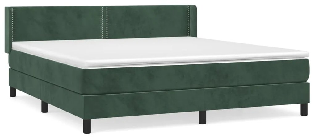 vidaXL Κρεβάτι Boxspring με Στρώμα Σκούρο Πράσινο 160x200εκ. Βελούδινο