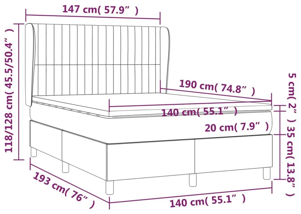 vidaXL Κρεβάτι Boxspring με Στρώμα Μπλε 140x190 εκ. Υφασμάτινο