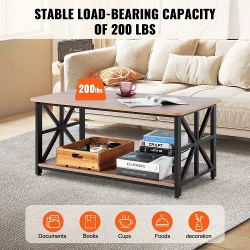 VEVOR 40&quot; Farmhouse Coffee Table Rectangle Table with Open Storage Compartment