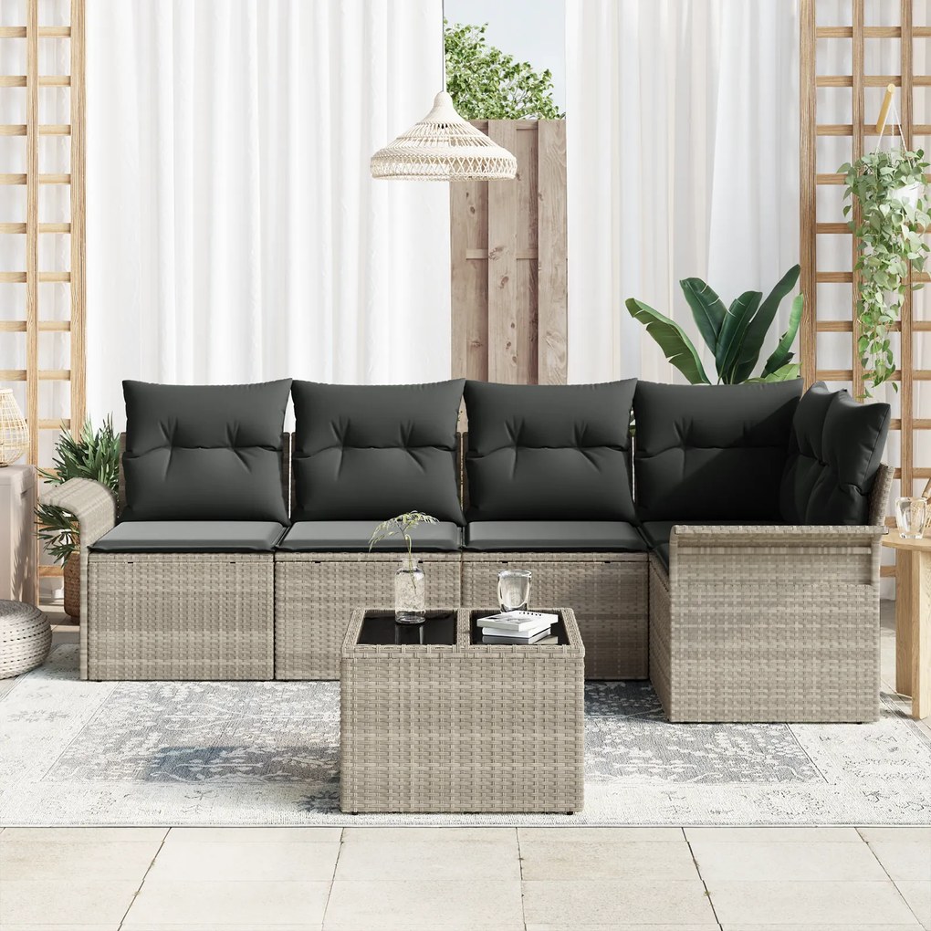 vidaXL Σετ Καναπέ Κήπου 6 pcs Γκρι 55 x 55 x 37 εκ Ρατάν, Πολυεστέρας
