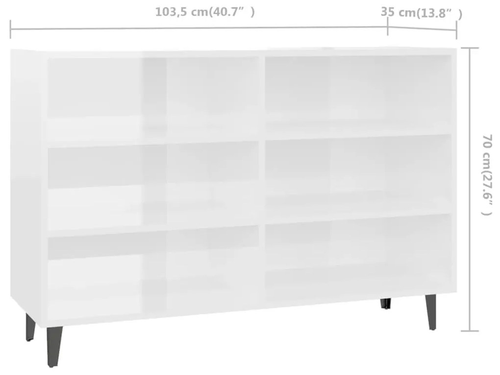 Ραφιέρα Γυαλιστερή Λευκή 103,5 x 35 x 70 εκ. από Επεξεργ. Ξύλο - Λευκό