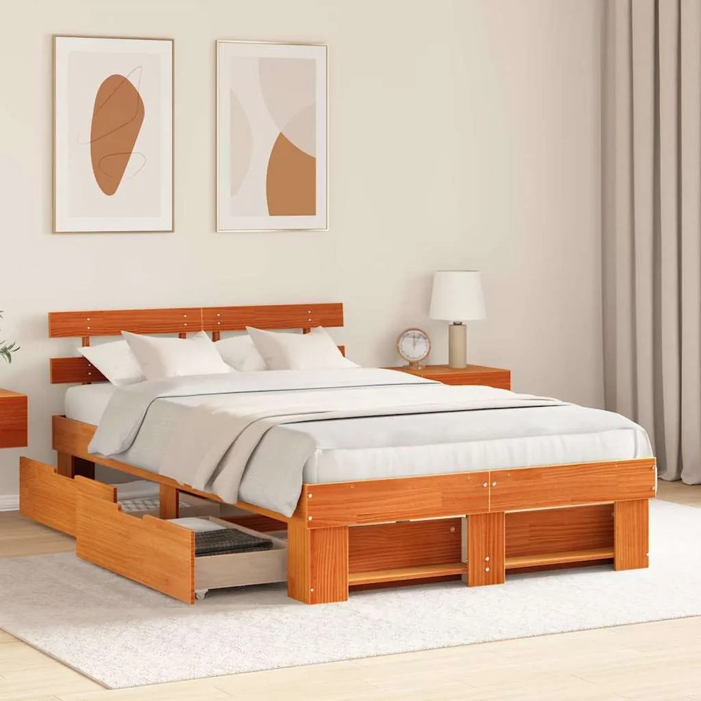 vidaXL Σκελετός Κρεβατιού Καφέ 140 x 190 cm Μασίφ ξύλο πεύκου