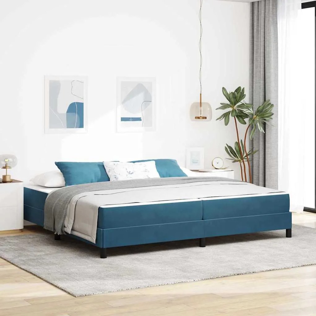 vidaXL Κρεβάτι box spring με στρώμα Σκούρο Μπλε 200 x 200 cm Βελούδο