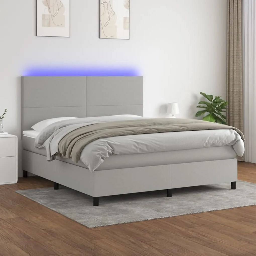 vidaXL Κρεβάτι Boxspring με Στρώμα & LED Αν.Γκρι 160x200εκ. Υφασμάτινο