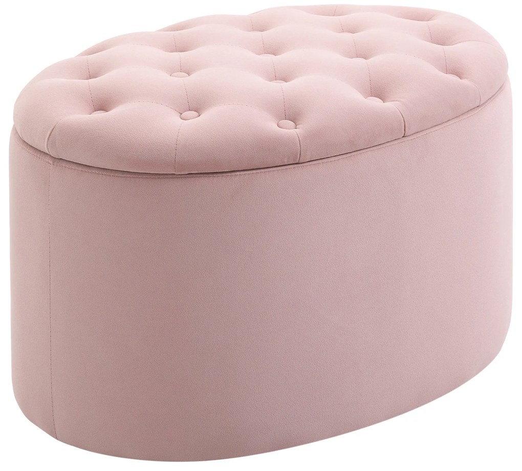 Πάγκος αποθήκευσης Ταπετσαρισμένος πάγκος με όψη βελούδου, Οβάλ σκαμπό, Τρούφα για σαλόνι υπνοδωμάτιο διάδρομο 71 x 52 x 42 cm, Ροζ