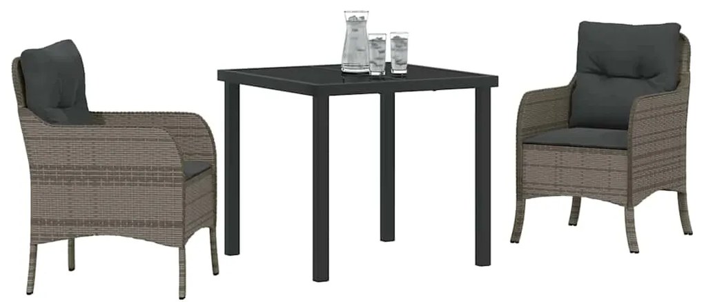 vidaXL Σέτ φαγητού για κήπο με μαξιλάρι 3 pcs Γκρι Πολυ ράταν