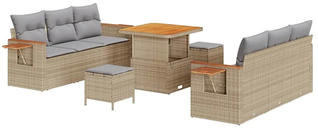 vidaXL Σετ Καναπέ Κήπου με μαξιλάρι 9 pcs Μπεζ Πολυ ράταν