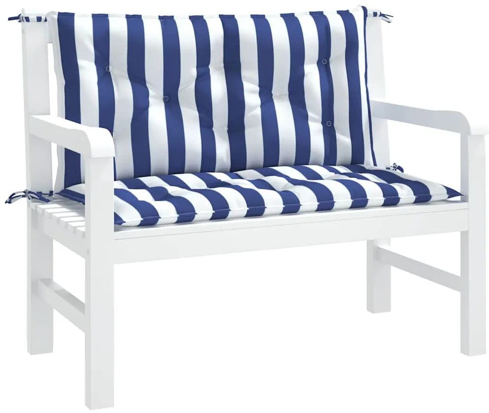 vidaXL Μαξιλάρια Πάγκου 2 τεμ. Μπλε &amp; Λευκό Ριγέ 100x50x7εκ Υφασμάτινα