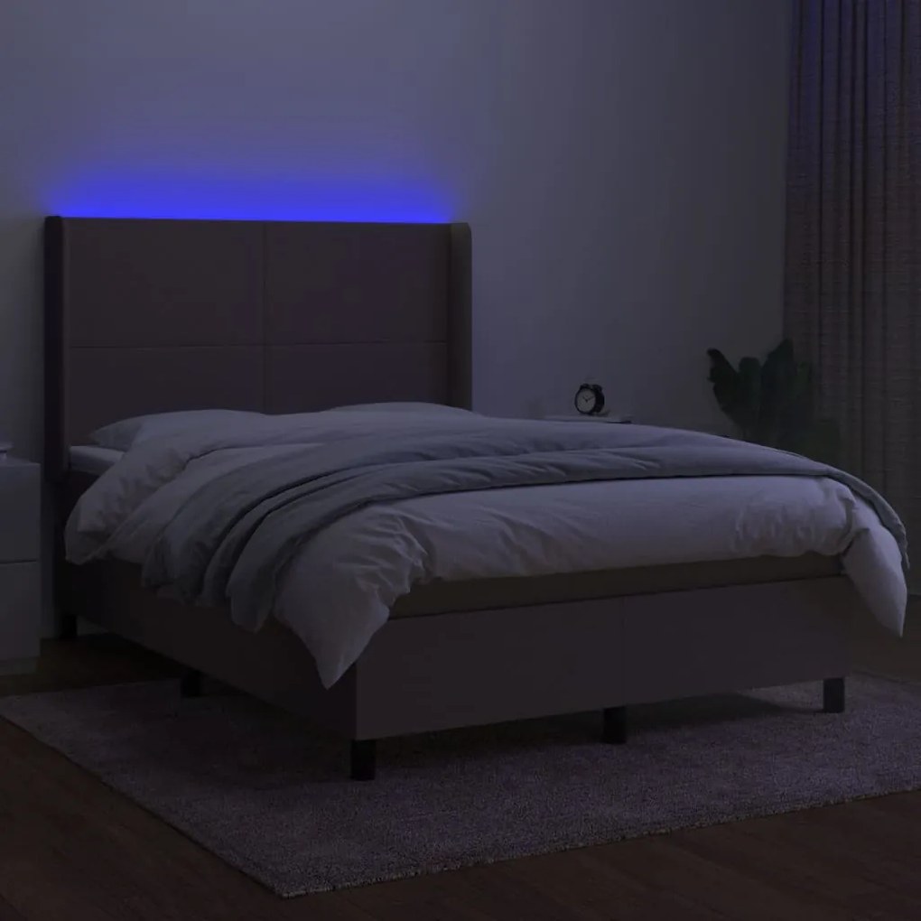 Κρεβάτι Boxspring με Στρώμα &amp; LED Taupe 140x200 εκ. Υφασμάτινο  - Μπεζ-Γκρι