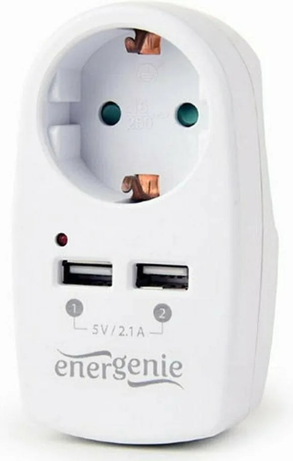 ENERGENIE 2-PORT USB CHARGER WITH PASS-THROUGHT AC SOCKET 2.1A WHITE